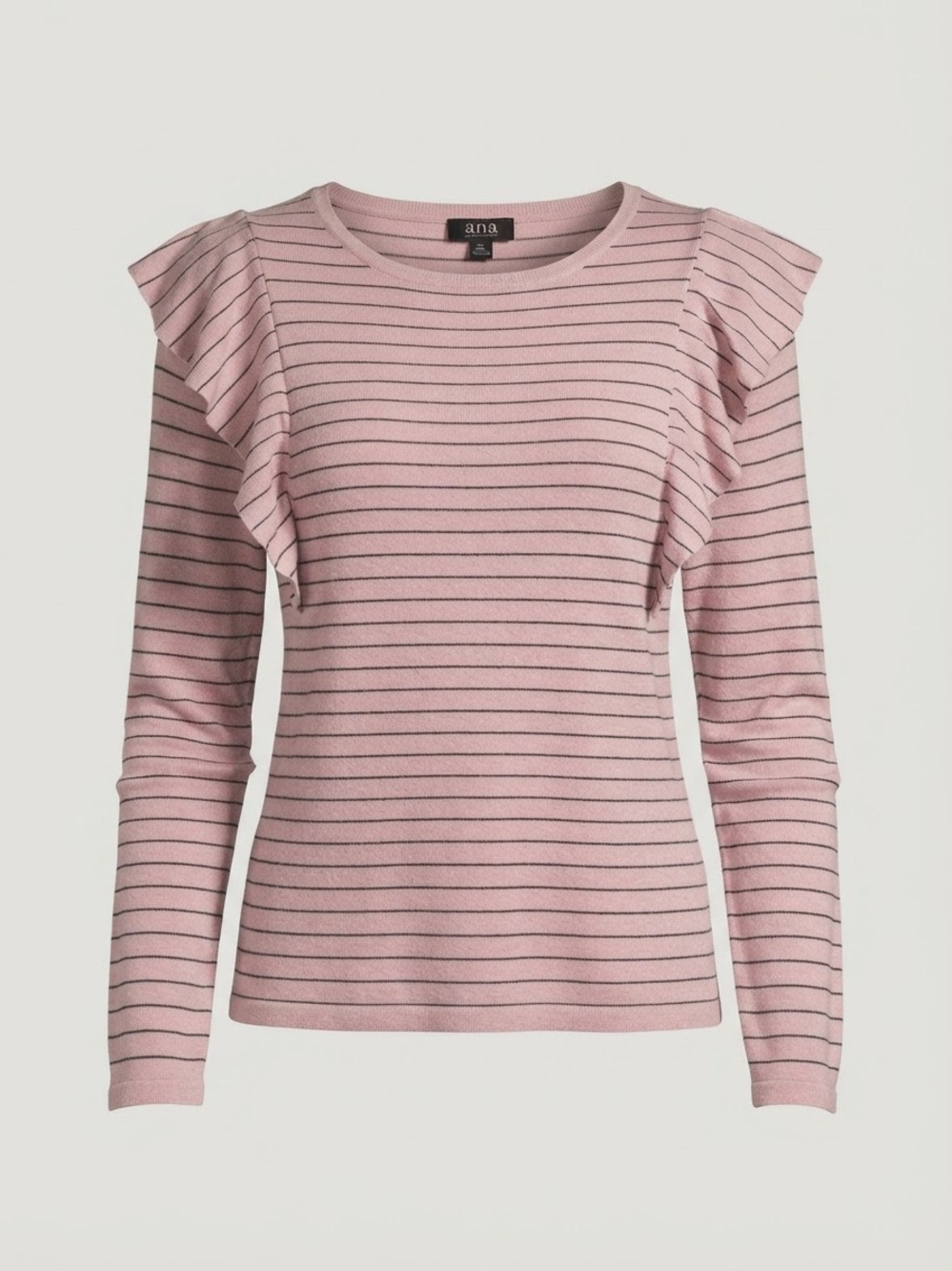 a.n.a Pink Striped Ruffle-Shoulder Sweater
